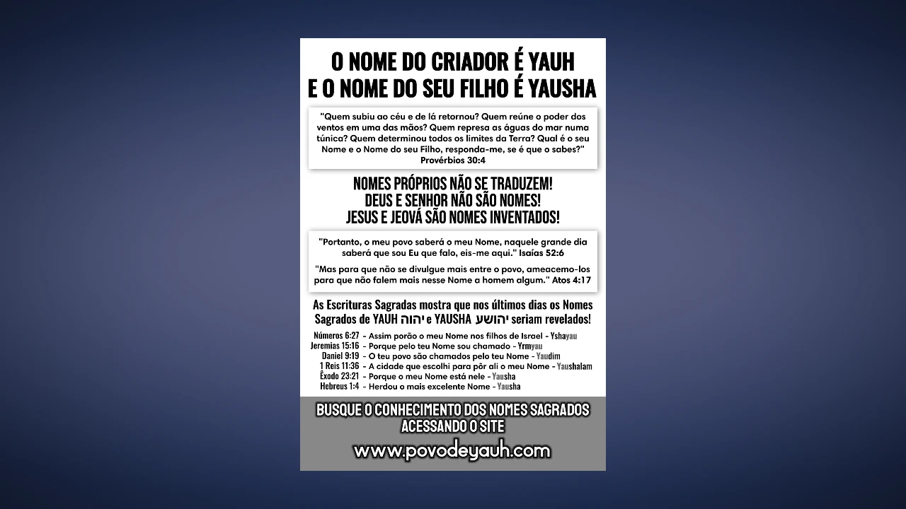 PANFLETO O NOME DO CRIADOR É YAUH E O NOME DO SEU FILHO É YAUSHA PRETO E BRANCO