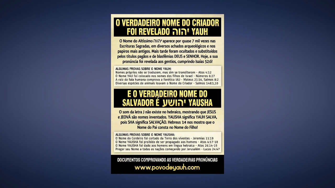 PANFLETO OS VERDADEIROS NOMES YAUH E YAUSHA COLORIDO
