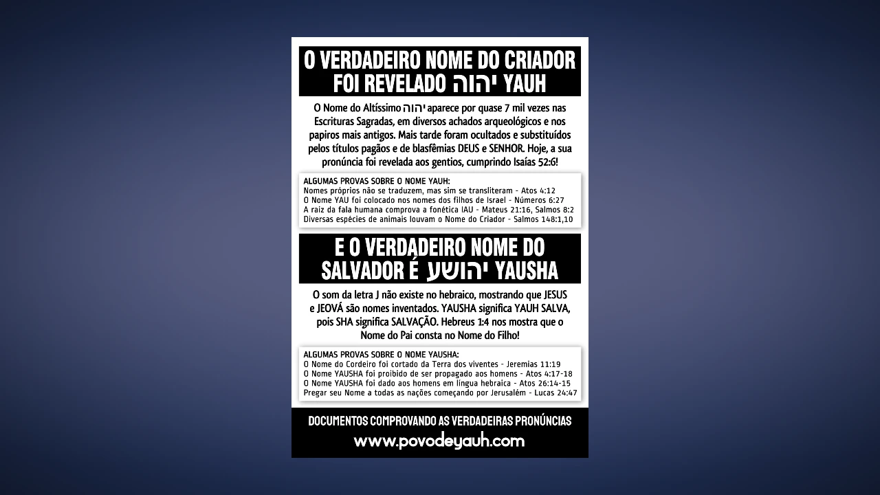 PANFLETO OS VERDADEIROS NOMES YAUH E YAUSHA PRETO E BRANCO