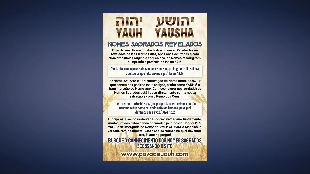 PANFLETO YAUH E YAUSHA NOMES SAGRADOS REVELADOS COLORIDO